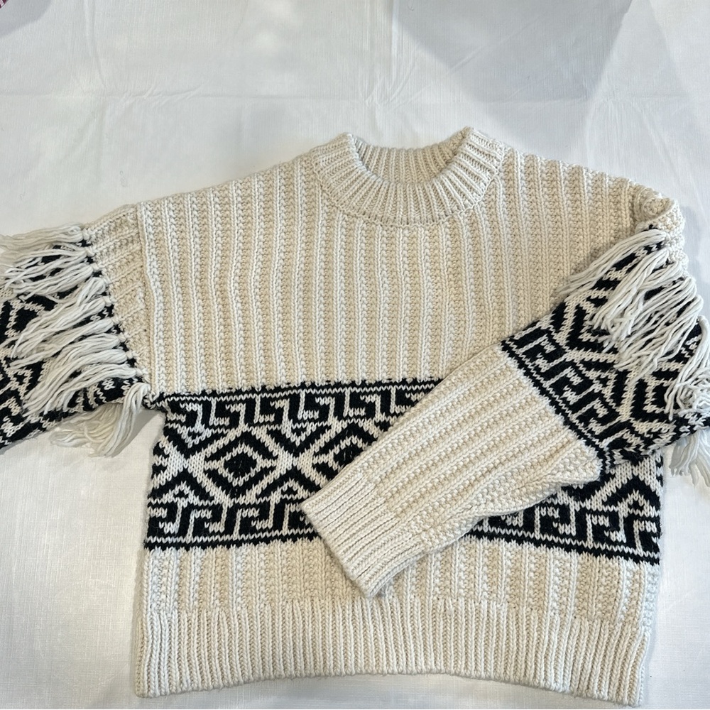 H&M Cream and Black Geometric Sweater